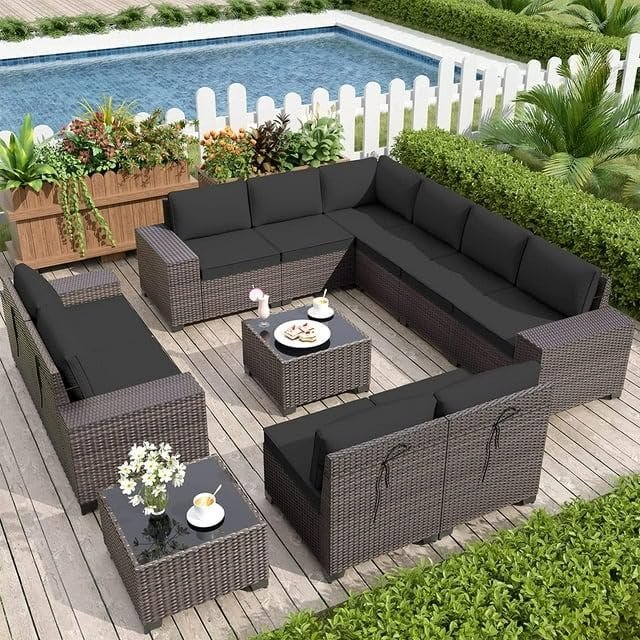 10 Seater Patio Furniture Sets, Modular Rattan Outdoor Patio Sectional Furniture Sofa Set
