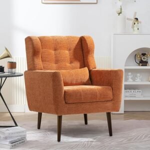 Livavege Mid Century Accent Chair with Wood Frame, Chenille Fabric Modern Upholstered Lounge