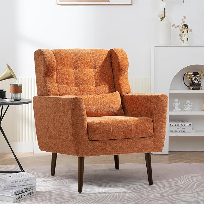 Livavege Mid Century Accent Chair with Wood Frame, Chenille Fabric Modern Upholstered Lounge
