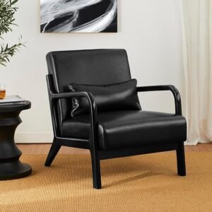 glitzhome Accent Armchair with Walnut Ruberwood Frame