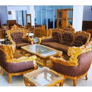 The Royal Hand-Carved Teak Wood Sofa Set with Center Table