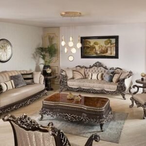 Sheesham Wood Luxury 3+3+1+1 Classic Carved Sofa Set – 8 Seater Sheesham Solid Wood Frame with Premium