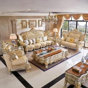 CLASSIC WOOD & CRAFT 6-Seater Royal Sofa Set (3+2+1) Onex Marble Center Table