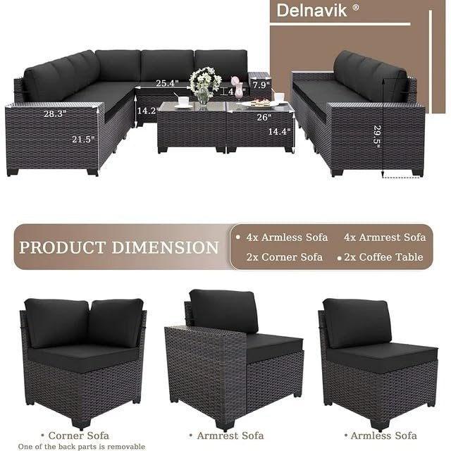 10 Seater Patio Furniture Sets, Modular Rattan Outdoor Patio Sectional Furniture Sofa Set - Image 6