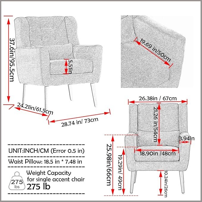 Livavege Mid Century Accent Chair with Wood Frame, Chenille Fabric Modern Upholstered Lounge - Image 6
