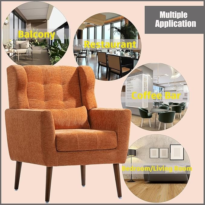 Livavege Mid Century Accent Chair with Wood Frame, Chenille Fabric Modern Upholstered Lounge - Image 2
